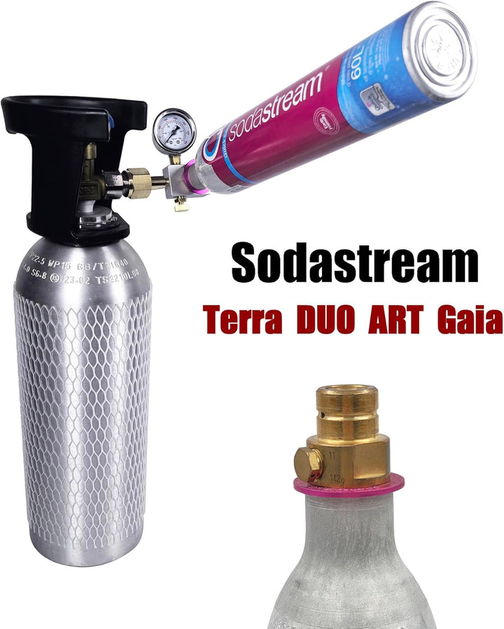 DRYHTEN Kohlendioxid Nachfüllstation Adapter mit Gauge für Sodastream DUO Terra Art Gaia Pink Zylind