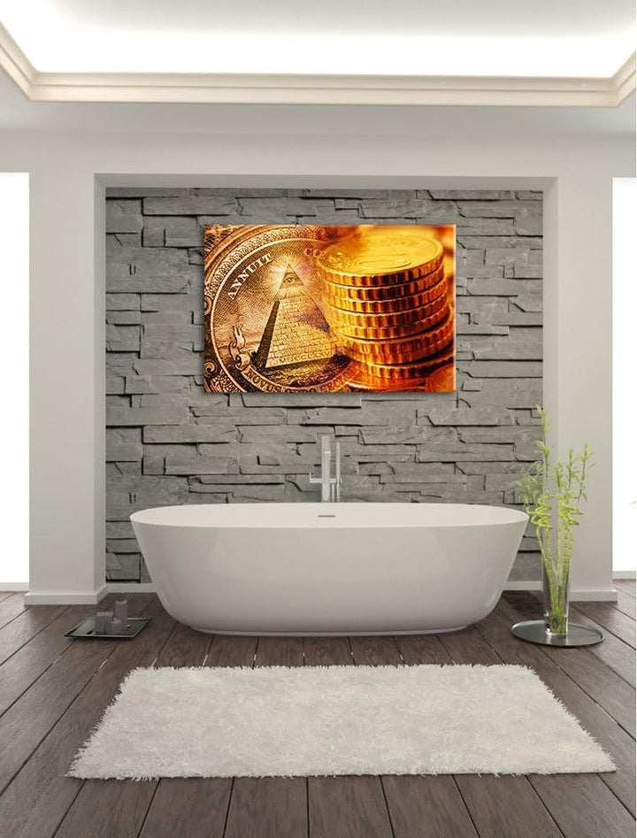 Illiminati Gold Format: 100x70 auf Leinwand, XXL riesige Bilder fertig gerahmt mit Keilrahmen, Kunst