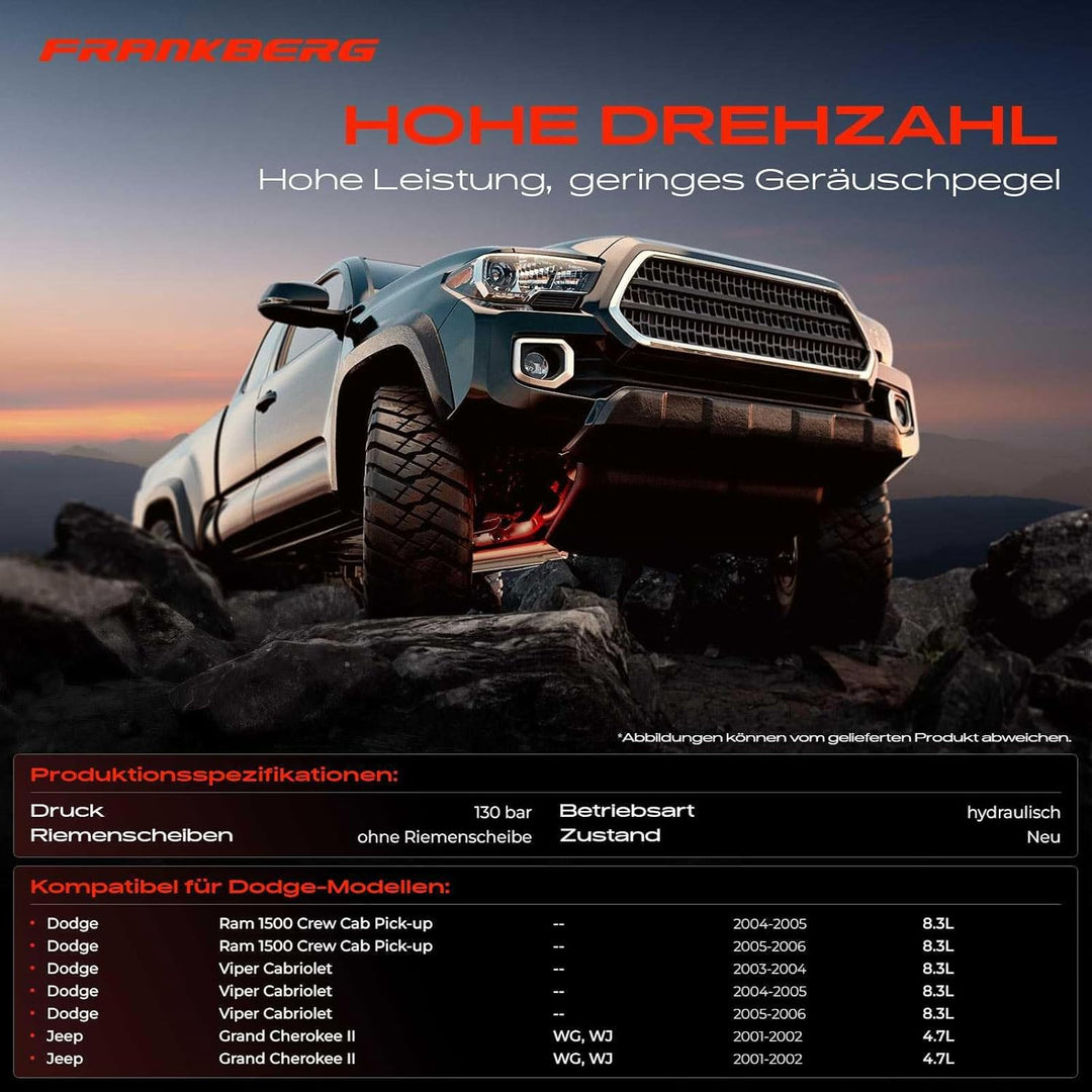 Frankberg Servopumpe Hydraulisch Lenkung ohne Riemenscheiben Kompatibel mit Ram 1500 8.3L 2004-2006