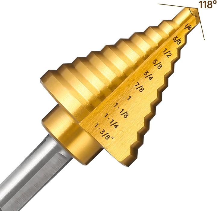 IRONANT Titan-Stufenbohrer, 1/4 Zoll bis 1-3/8 Zoll Stufenbohrer für Metall, 10 Grössen HSS Stufenbo