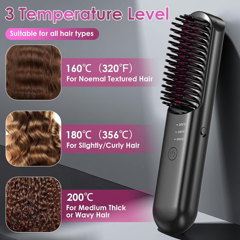 HyAdierTech Haarglätter Bürste, Kabellose Glättbürste, Professionelle Haarglätterbürste, Mini Tragba