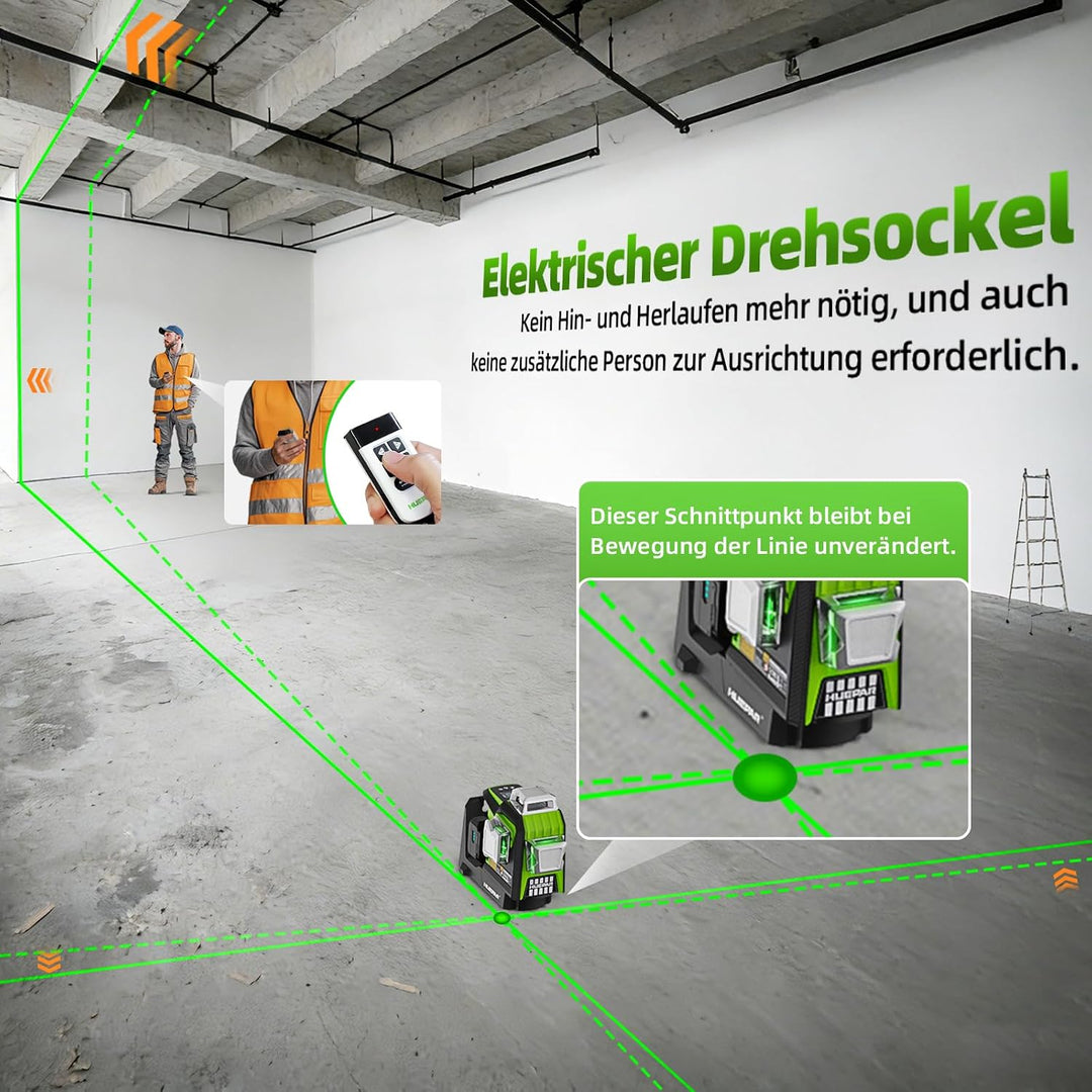 Huepar Verbesserter 360° Laser Wasserwaage mit Elektrische Feineinstellung