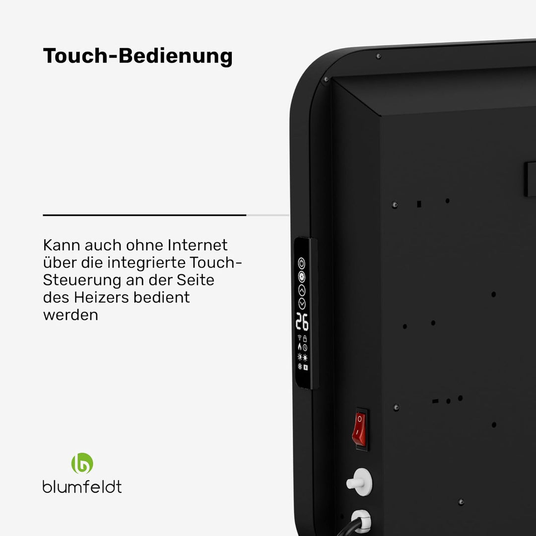 blumfeldt Infrarotheizung 2000 W – Wandmontage & Standgerät, Graphen-Heizelement, App & Touch-Steuer