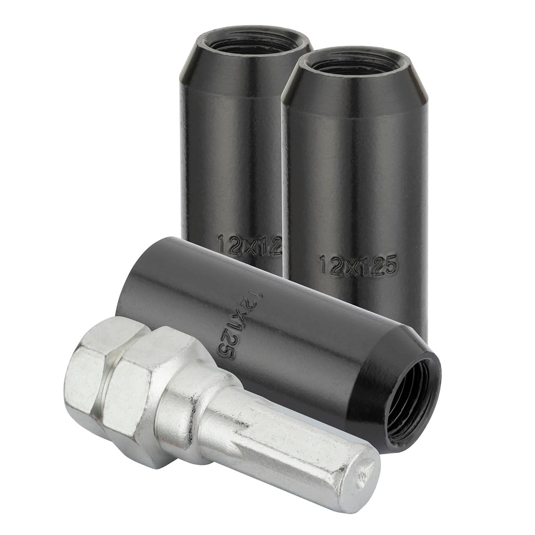 20 Stück Kegel 60° 45mm Schmal Sechskantschlüssel Stahl Lug Nuts M12 x 1,25 Radmuttern (Schwarz), Sc