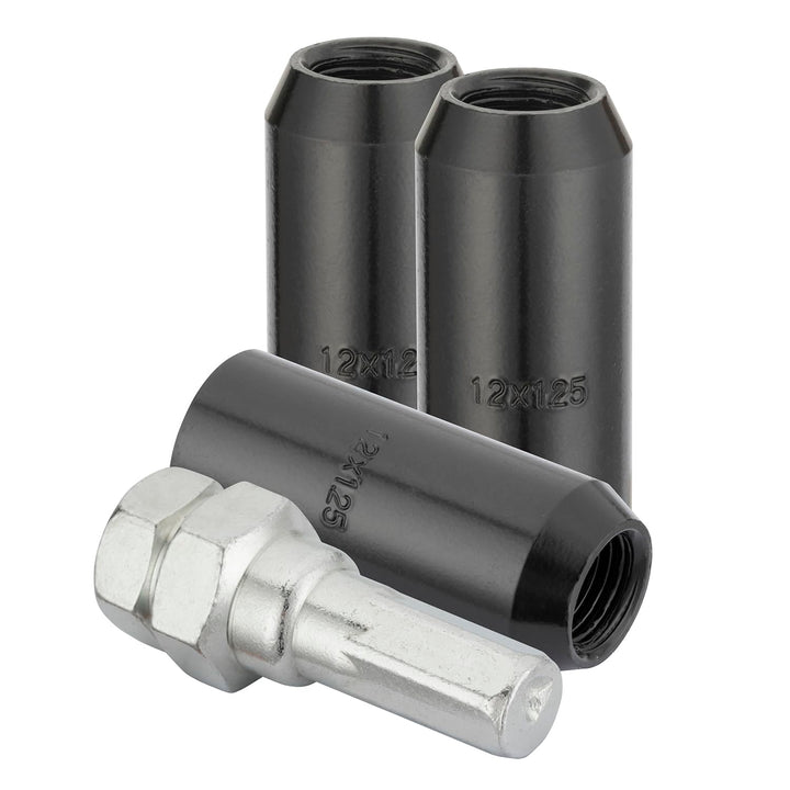 20 Stück Kegel 60° 45mm Schmal Sechskantschlüssel Stahl Lug Nuts M12 x 1,25 Radmuttern (Schwarz), Sc