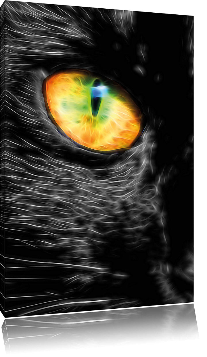 Pixxprint Schwarze Katze mit magischen Augen als Leinwandbild/Grösse: 100x70 cm/Wandbild/Kunstdruck/