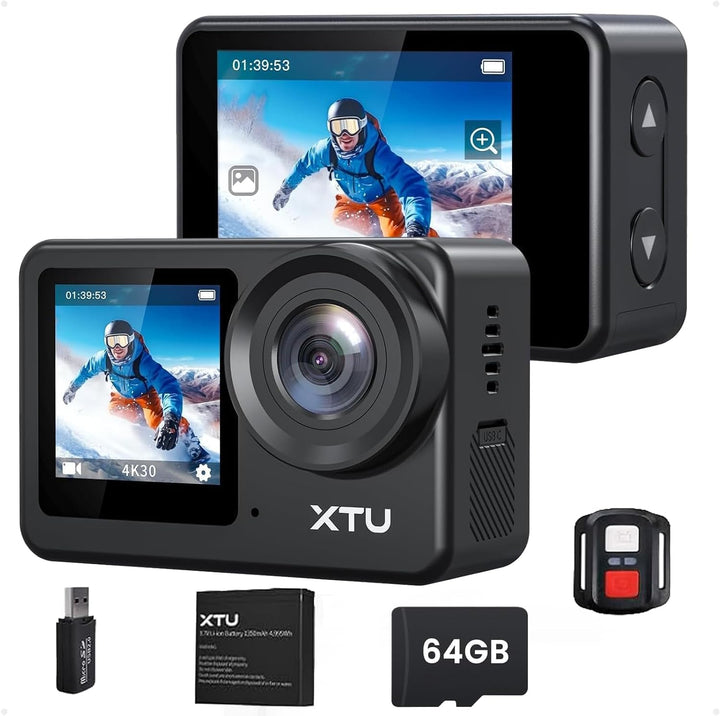 XTU Action Cam 4K30FPS 20MP Ultra HD 2,0 Zoll LCD Touchscreen 40M Unterwasserkamera mit 64GB U3 Spei