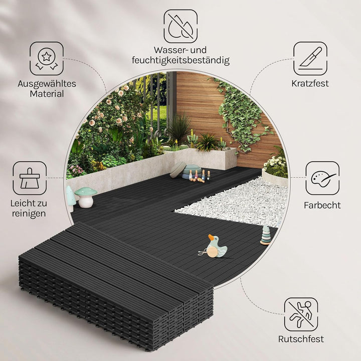 WOLTU WPC Terrassenfliesen Terrassendielen Holz-Optik 30x60cm, Fliese Bodenfliese Klickfliese mit kl