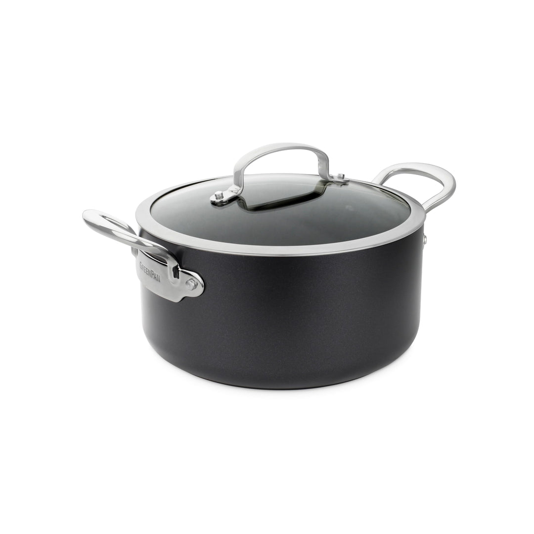 GreenPan Barcelona Hartanodisierte Gesunde Keramische Antihaft Bratentopf 24 cm/5,1 Liter mit Glasde