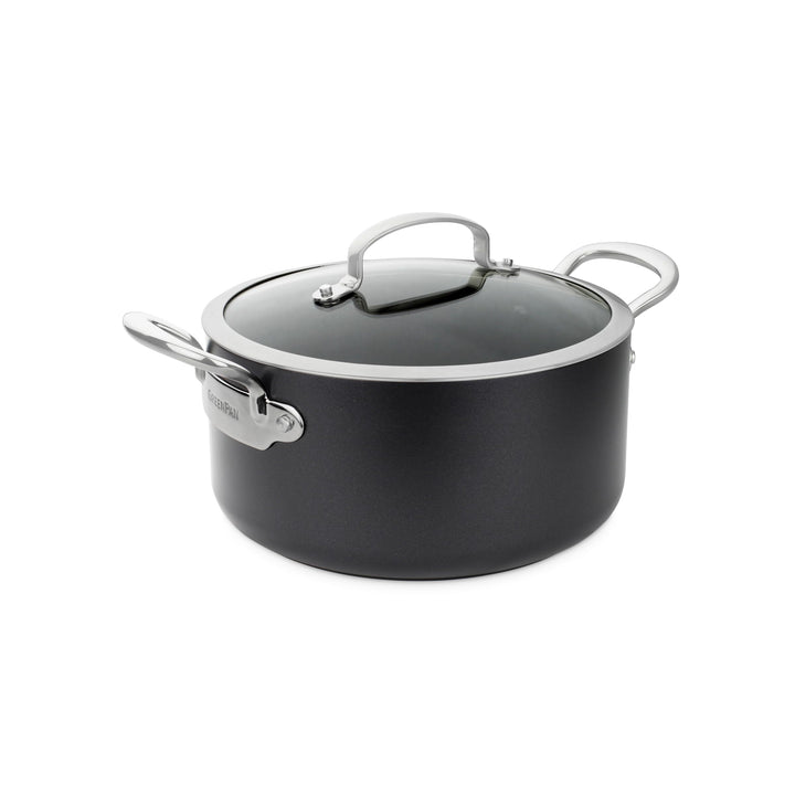 GreenPan Barcelona Hartanodisierte Gesunde Keramische Antihaft Bratentopf 24 cm/5,1 Liter mit Glasde