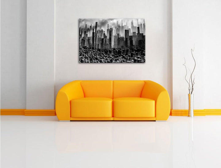 Pixxprint Monocrome, Stadt in Trümmern, Format: 100x70 auf Leinwand, 100x70