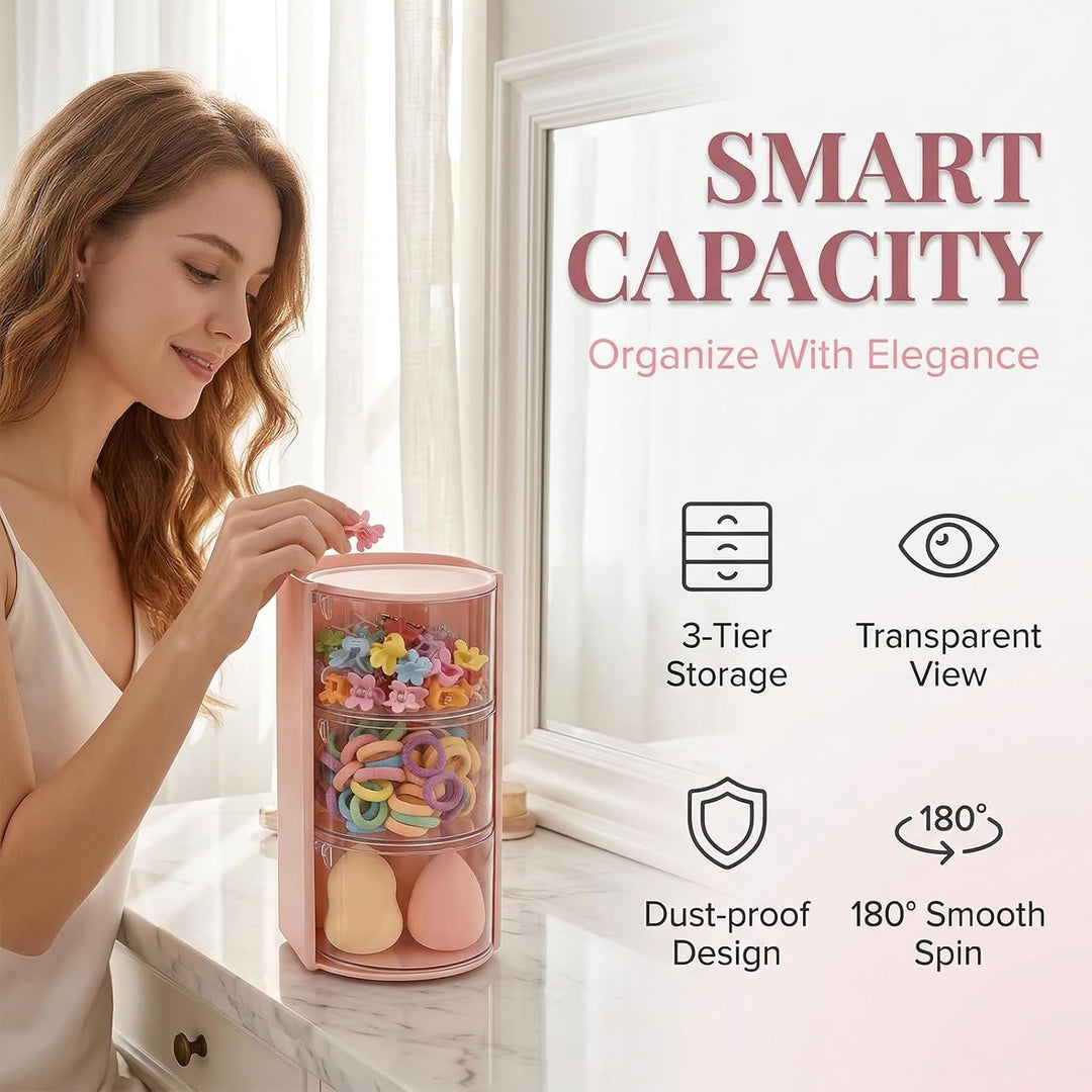 Make Up Organizer, Skincare Organizer mit Haargummi Aufbewahrung, Drehbarer Kosmetik Organizer für S