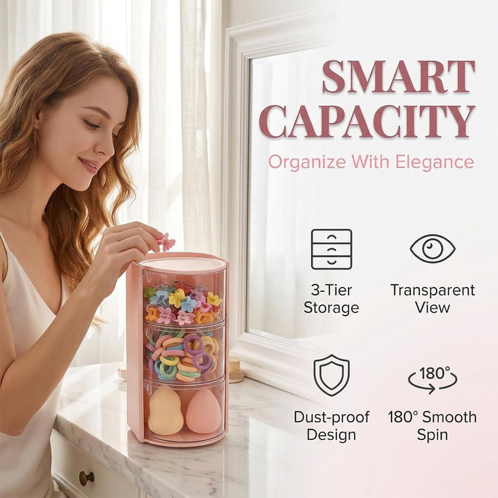 Make Up Organizer, Skincare Organizer mit Haargummi Aufbewahrung, Drehbarer Kosmetik Organizer für S
