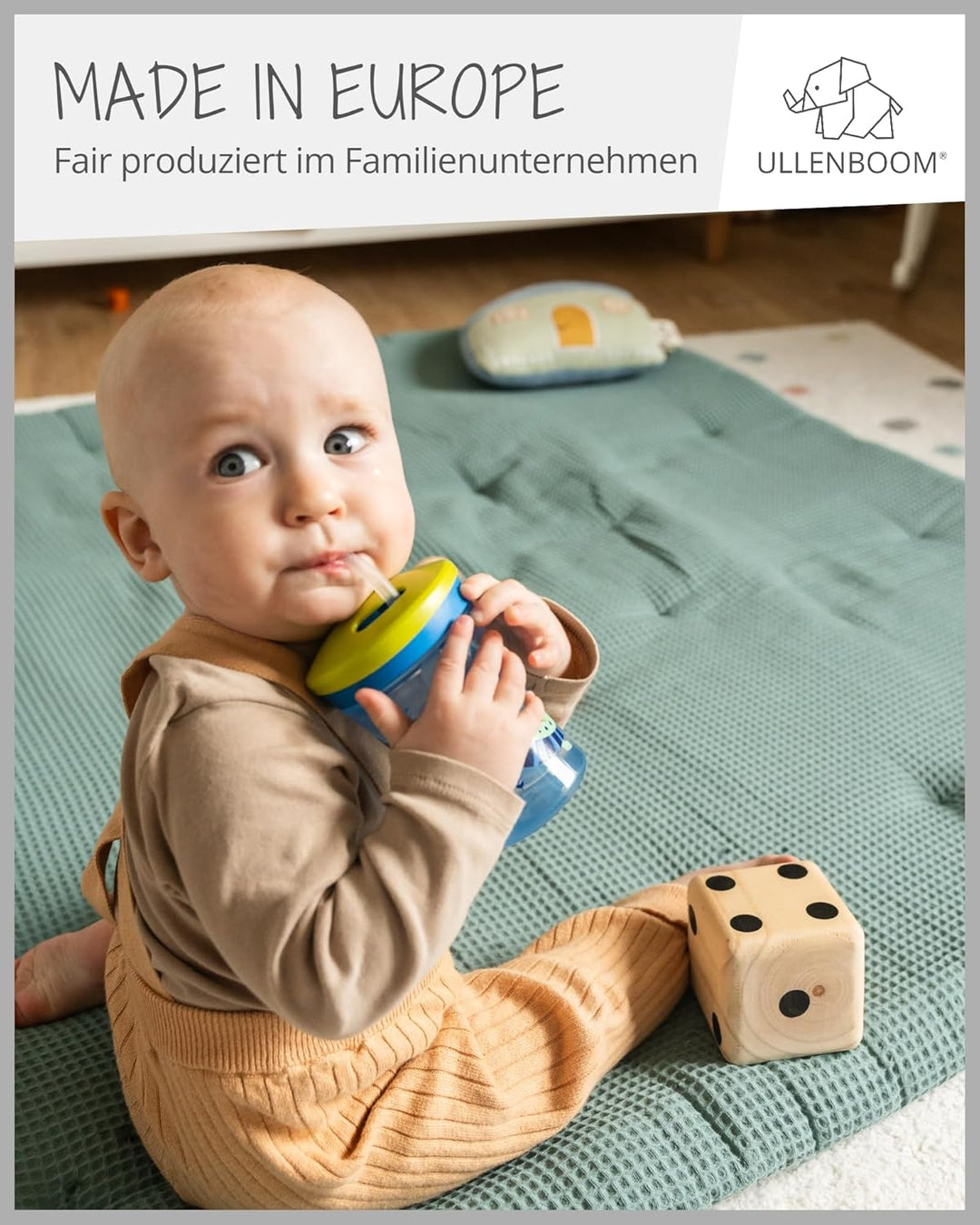 ULLENBOOM ® Baby Krabbeldecke 120x120 cm gepolstert in Salbeigrün (Made in EU) - Krabbeldecke für Ba