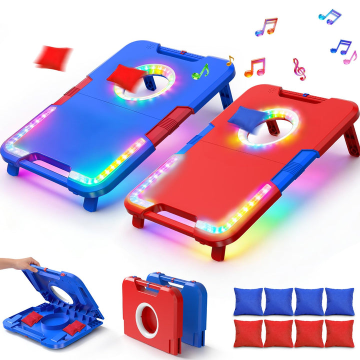 Leuchtendes Cornhole-Spielset mit Sound, 2 klappbare Boards & 8 Wurfsäcke, Sitzsack-Wurfspielzeug, t