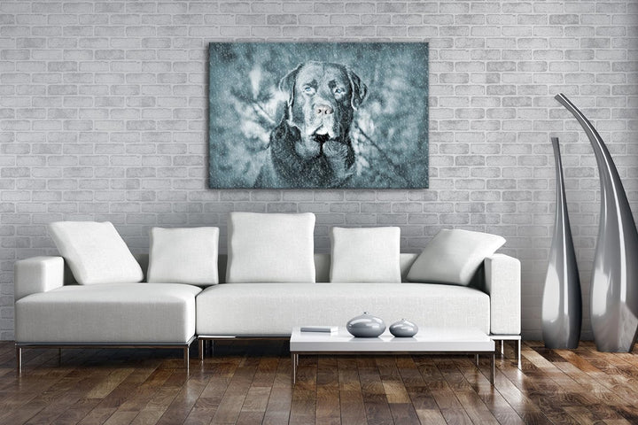 deyoli Hund im Schnee Format: 100x70 als Leinwand, Motiv fertig gerahmt auf Echtholzrahmen, Hochwert