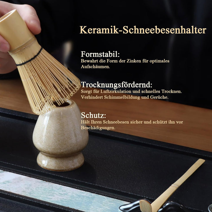 Matcha Set Handgedrehtes Macha Tea Set mit Bambus Matcha Besen, Keramik Matcha Schale, Löffel und Ha