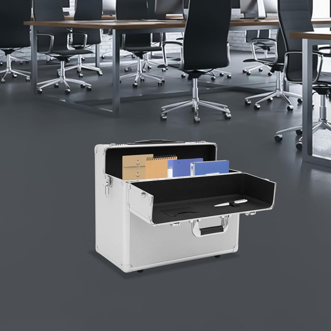 Pilotenkoffer mit Rollen, Rollbarer Aktenkoffer aus Aluminiumlegierung, Laptop Rollkoffer mit Telesk