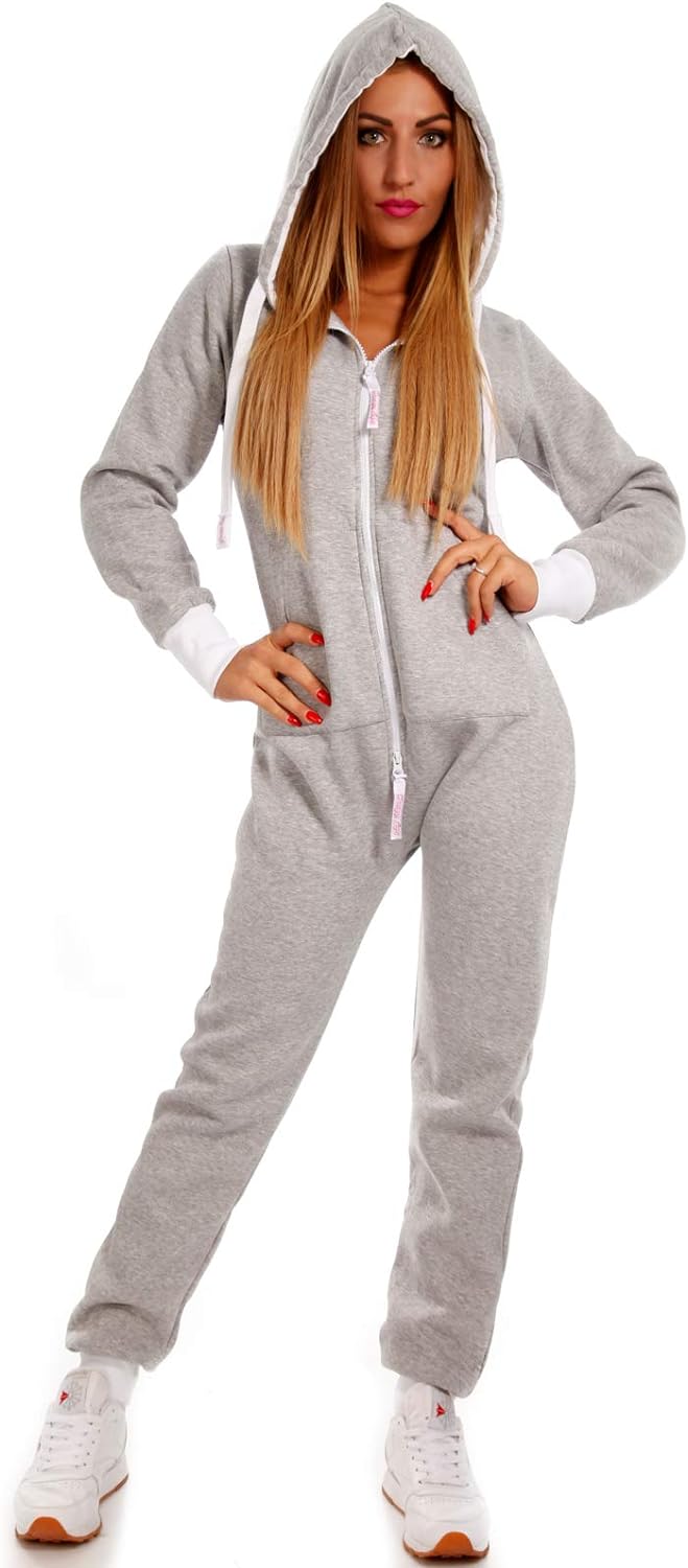 Crazy Age Basic Jumpsuits Ganzkörperanzug Einteiler One Piece Overall (L=40, Hellgrau)