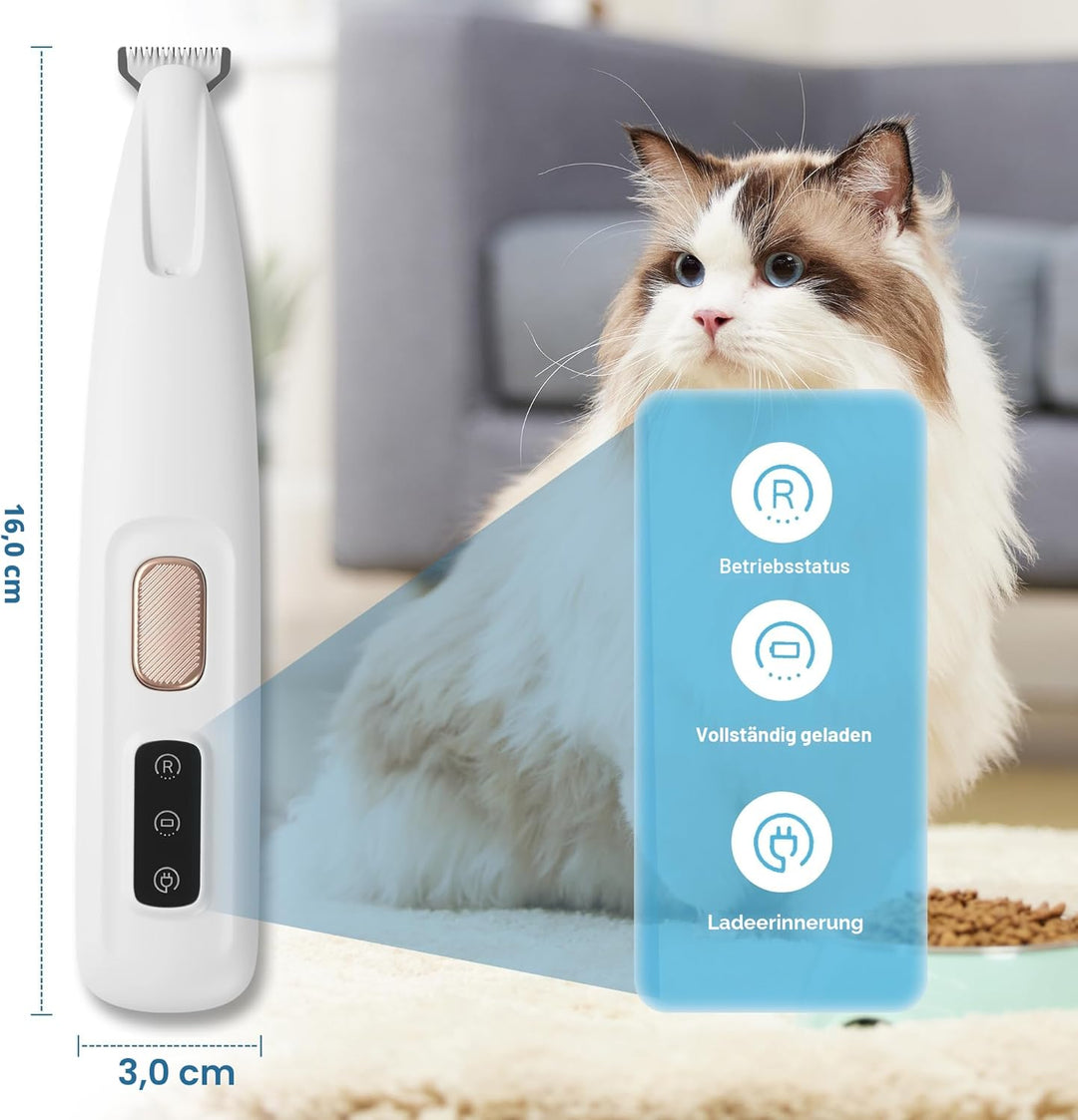 Haustierhaarschneider mit LED-Licht,PawTrim Pro Leise,Kabellos Haustier Rasierer Mit USB,Wiederaufla