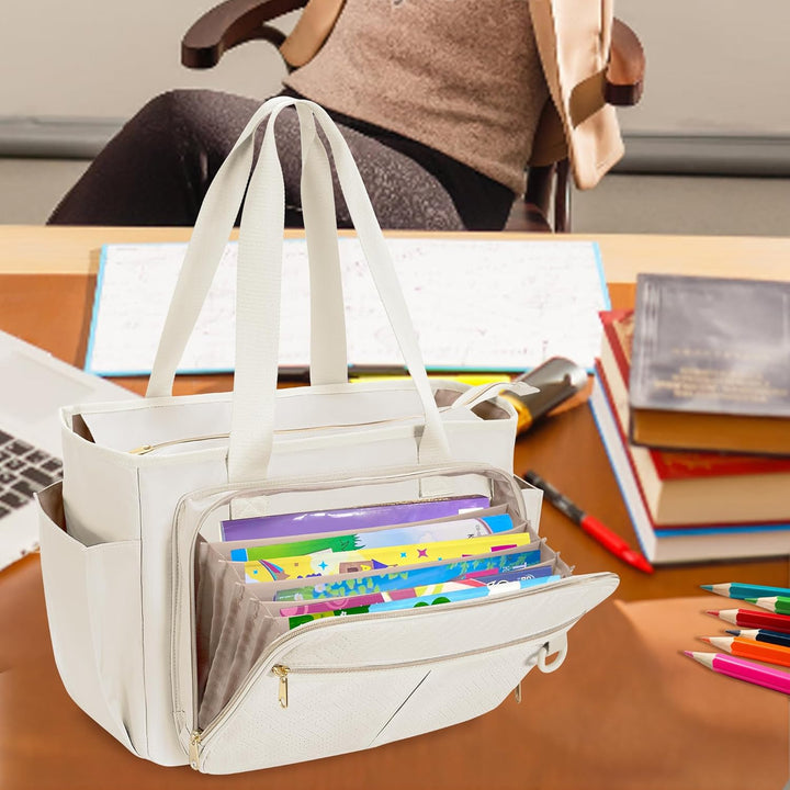 Tragetasche für Lehrer mit Akkordeon-Aktenfach, grosse Arbeitstasche für Lehrerinnen für Frauen, Bei