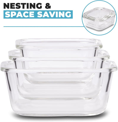 Igluu Meal Prep - Stapelbare quadratische Behälter aus Glas (3 Stück) – BPA-freie auslaufsicherer, l