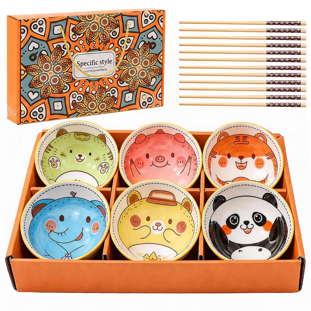 DASIAUTOEM 6er Müslischalen aus Porzellan, Japanisches Bunt Cartoon Design, Dessertschalen für Kinde
