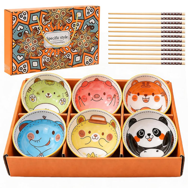DASIAUTOEM 6er Müslischalen aus Porzellan, Japanisches Bunt Cartoon Design, Dessertschalen für Kinde