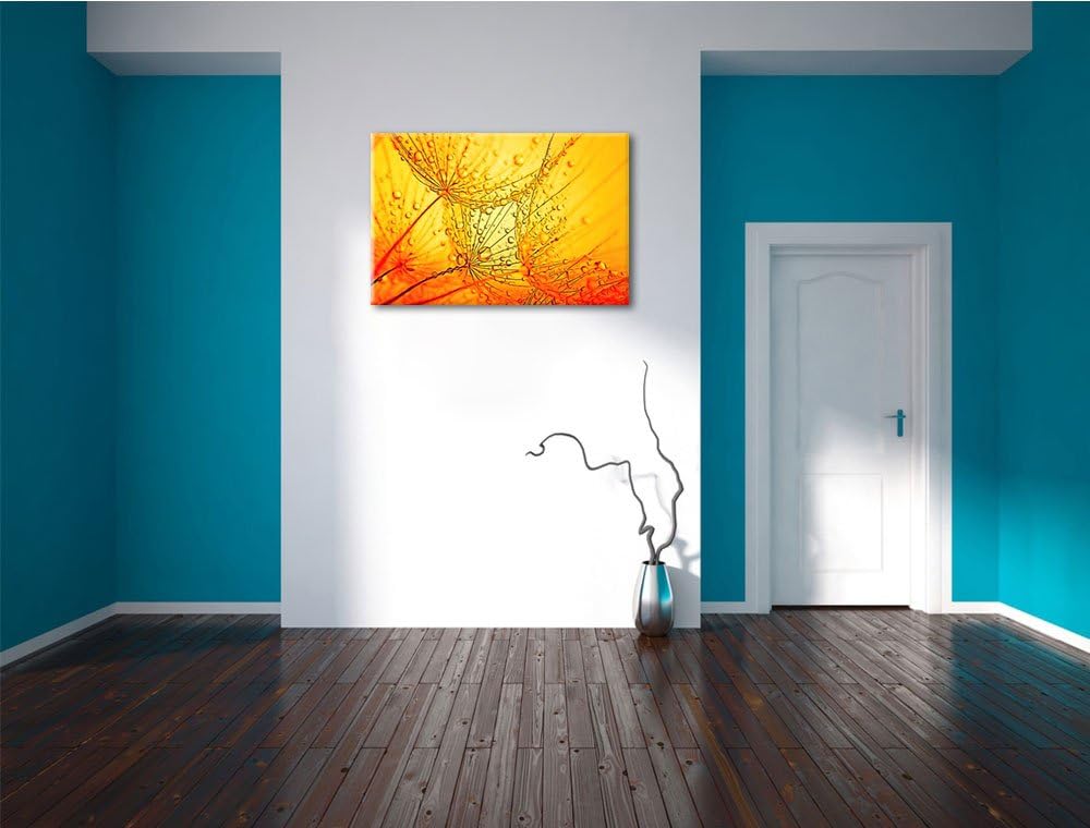 Pusteblumen Schirmflieger mit Tau Deluxe Format: 100x70 cm auf Leinwand, XXL riesige Bilder fertig g