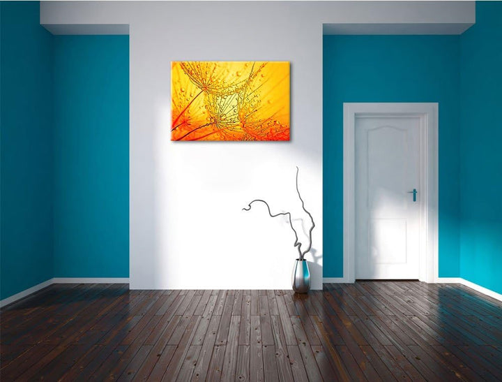 Pusteblumen Schirmflieger mit Tau Deluxe Format: 100x70 cm auf Leinwand, XXL riesige Bilder fertig g