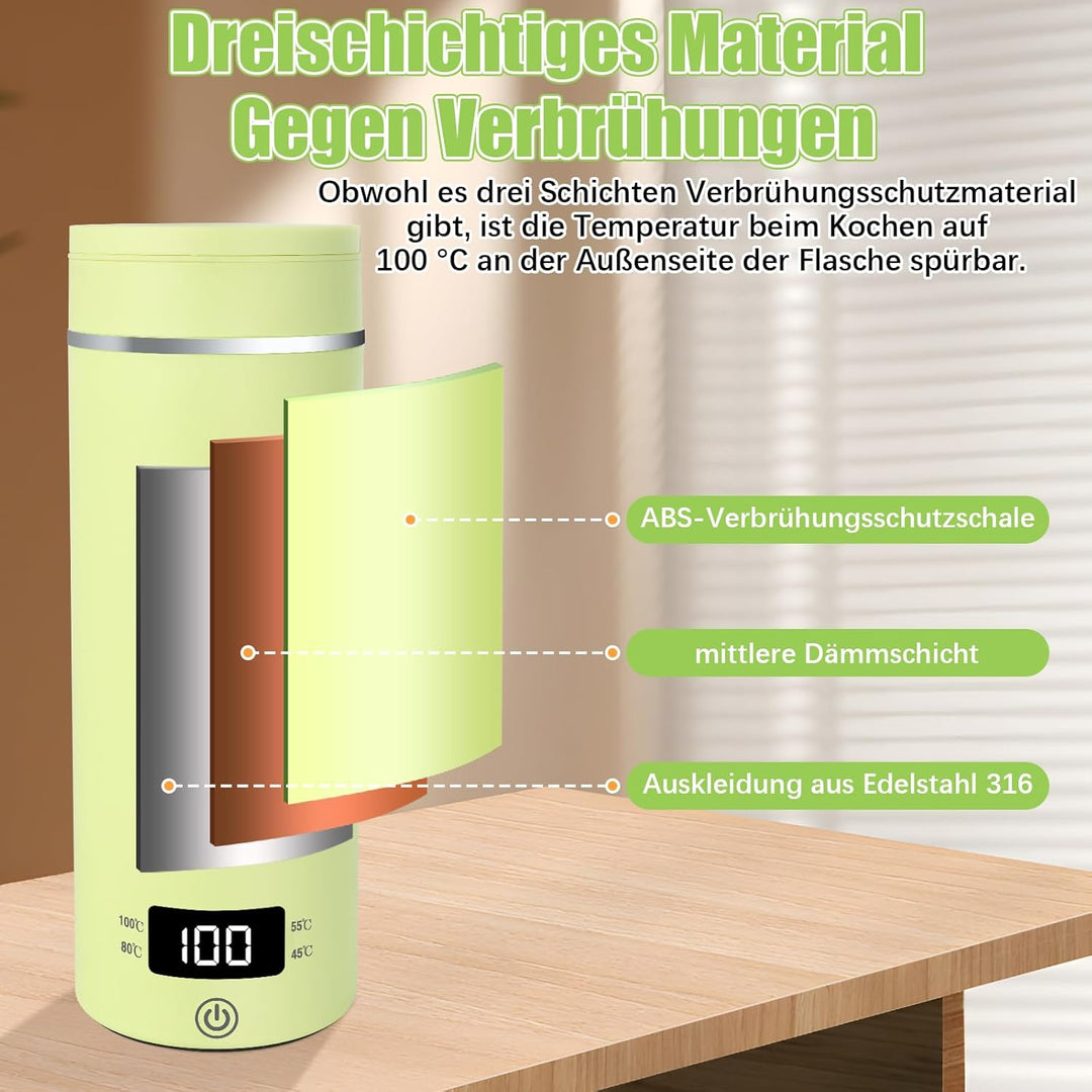Reise Wasserkocher Klein Elektrische, 500ML/300W Tragbarer Wasserkocher Mini Wassertasse Edelstahl 3