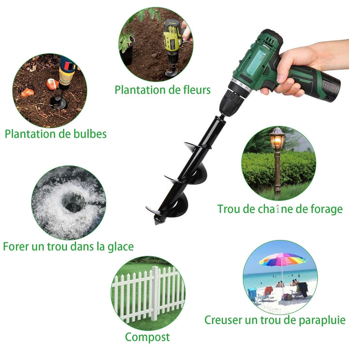 SENENQU 3 Stück Gartenbohrer Erdbohrer Ø80mm × 300mm + Ø40mm × 420mm + Ø40mm × 220mm Garten Erdbohre