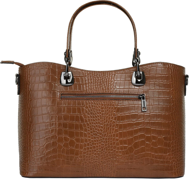 Handtasche Echt Leder Damen Made in Italy, Smartphonefach, Damenhandtasche im Kroko-Design, Umhänget