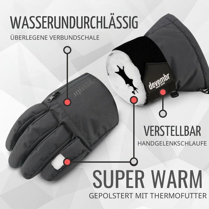 devembr Skihandschuhe mit Handgelenkschützern, Warme Snowboardhandschuhe für Herren und Damen (XS/S/