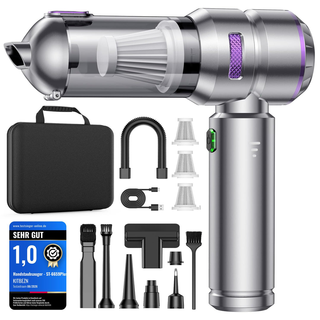 KITBEZN Handstaubsauger, 26KPA Handstaubsauger Akku Kabellos | 135W Autostaubsauger Stark, 4-in-1 Mi
