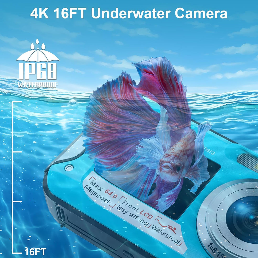 Unterwasserkamera, Yixinxin Digitalkamera wasserdichte UHD 4K 64MP Autofocus mit Einer 32GB Karte Se