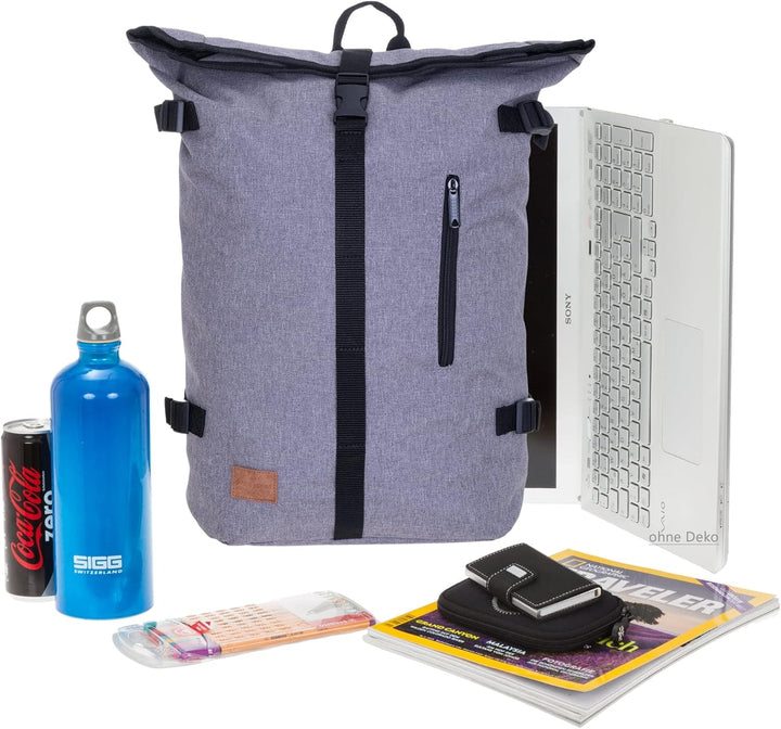 New Rebels Rucksack COURIER A4 Roll Up Kurierrucksack + Flasche (Grau), Grau