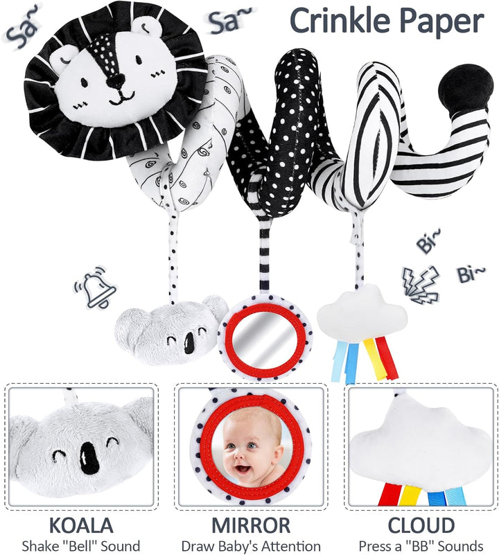 Joyreal Kinderwagen Spielzeug - Schwarz Weiss Spielzeug Stoffbuch, Kontrastbuch Baby, Kontrastkarten