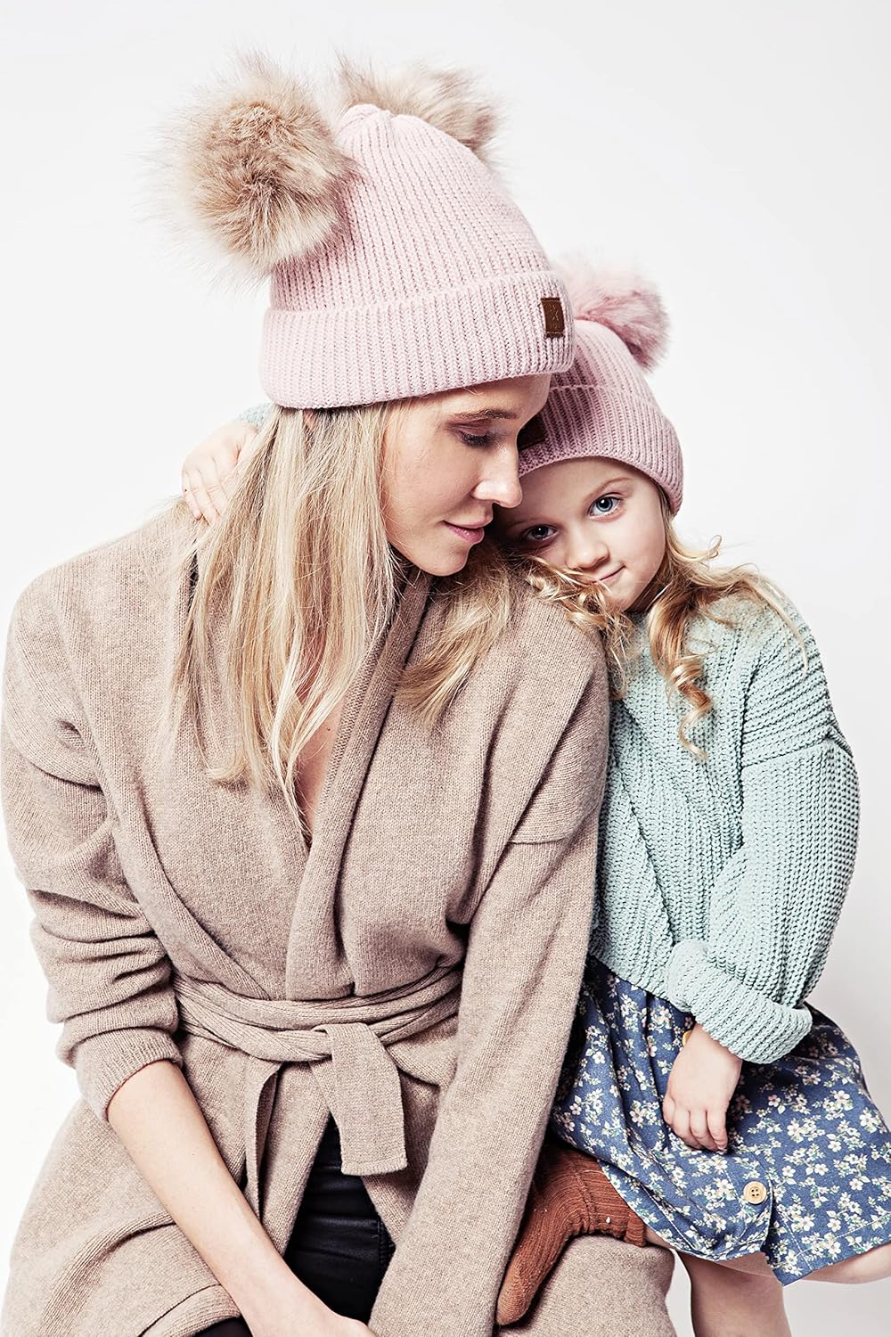 ELIMELI Eltern-Kind Mütze Mädchen Warme Wintermütze für Mutter und Tochter Mütze Damen Winter mit Zw