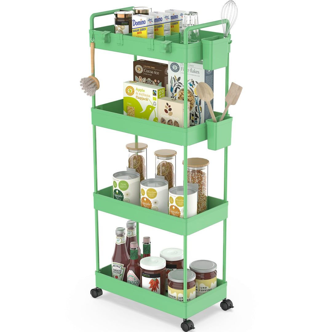 Ronlap Rollwagen Küchewagen mit 4 Ebenen, Servierwagen mit Aufhängebecher, Separator, Haken, Regal a