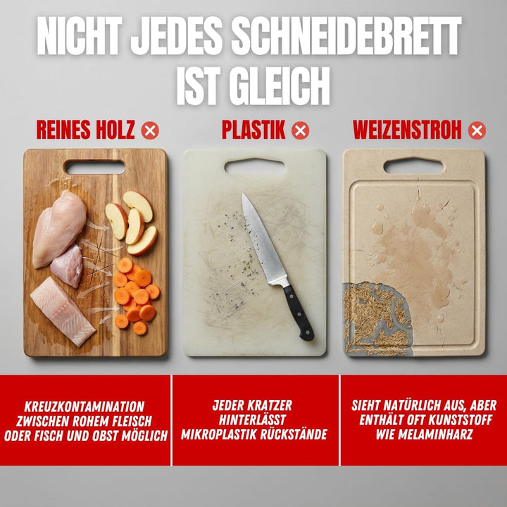 Doppelseitiges Schneidebrett Edelstahl &amp; Bambus | Küchenbrett mit Saftrille &amp; Metallgriff | Holzbret