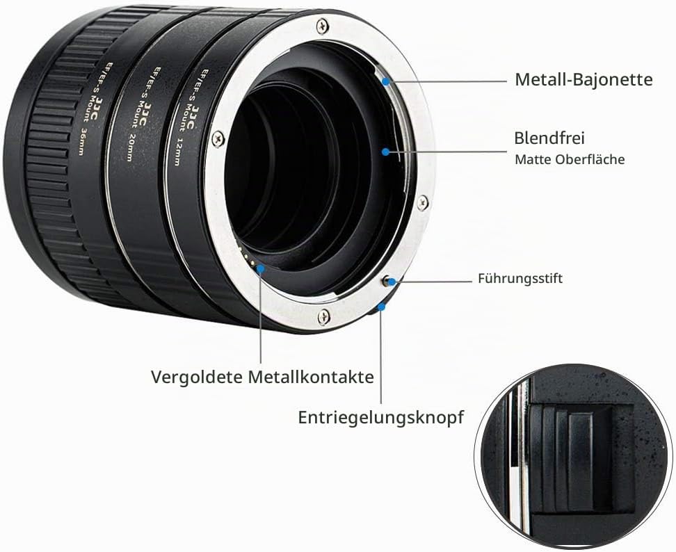 JJC AF Autofokus Zwischenringe 12/20/36MM für Canon EF/EF-S Mount EOS 850D 800D 760D 750D 700D 250D
