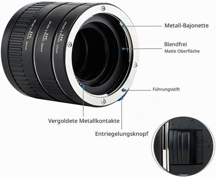 JJC AF Autofokus Zwischenringe 12/20/36MM für Canon EF/EF-S Mount EOS 850D 800D 760D 750D 700D 250D