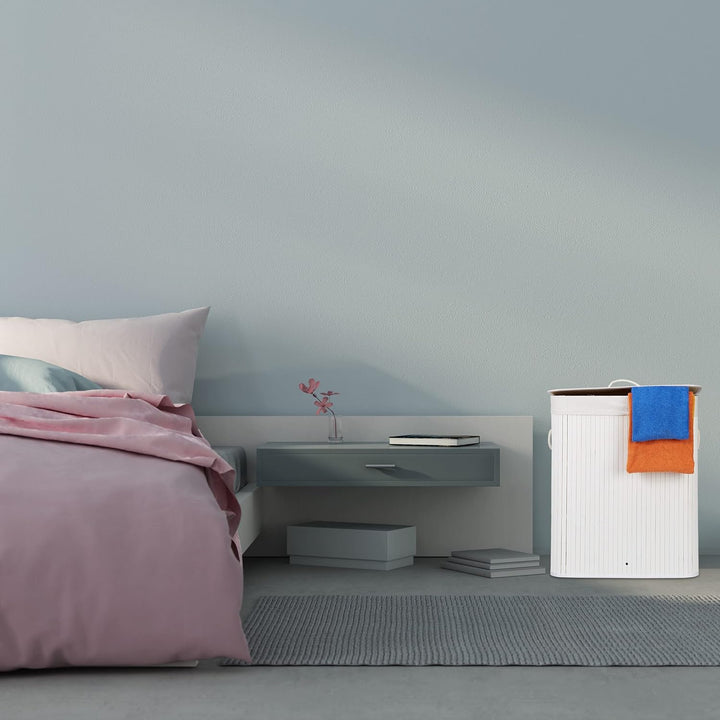 Relaxdays Wäschekorb Bambus mit Deckel, rechteckiger Wäschesammler, 2 Fächer, 95 l Volumen, faltbare