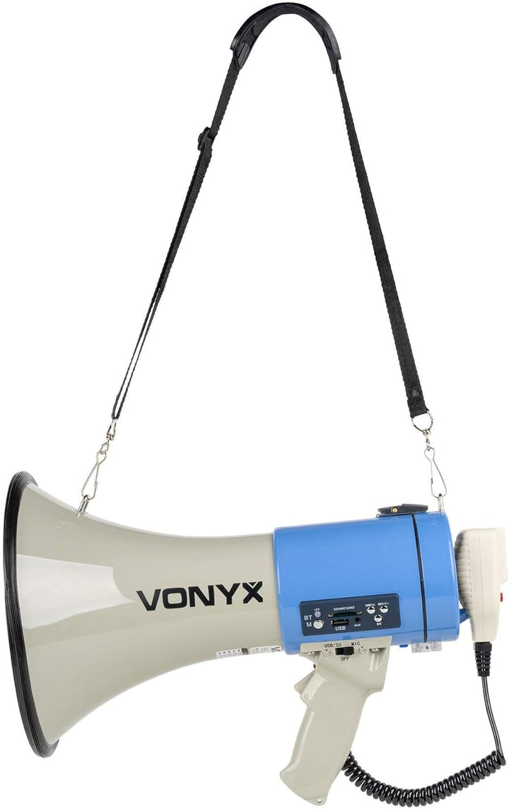 Vonyx MEG060, Megafon mit Sirene und Mikrofon, Aufnahmefunktion, 60 Watt, bis 1 KM, MP3, USB, SD, AU