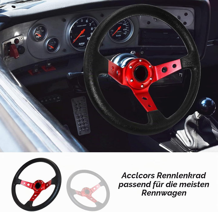 Acclcors Universal Rennlenkrad,Drifting Lenkrad, Gaming Lenkrad 13.6" 6 Schrauben Grip Vinyl Leder D