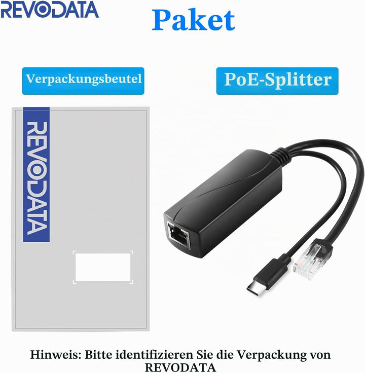 PoE Splitter Gigabit 36W 12V/3A, PoE zu Type-C 12V/3A Ausgang, Gigabit Ethernet gemäss IEEE802.3bt,