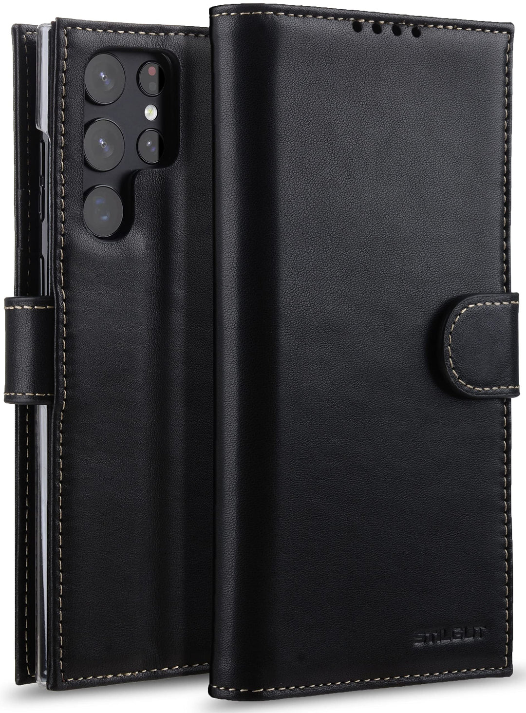 STILGUT Talis kompatibel mit Samsung Galaxy S22 Ultra Hülle mit Kartenfach aus Leder, Wallet Case, L
