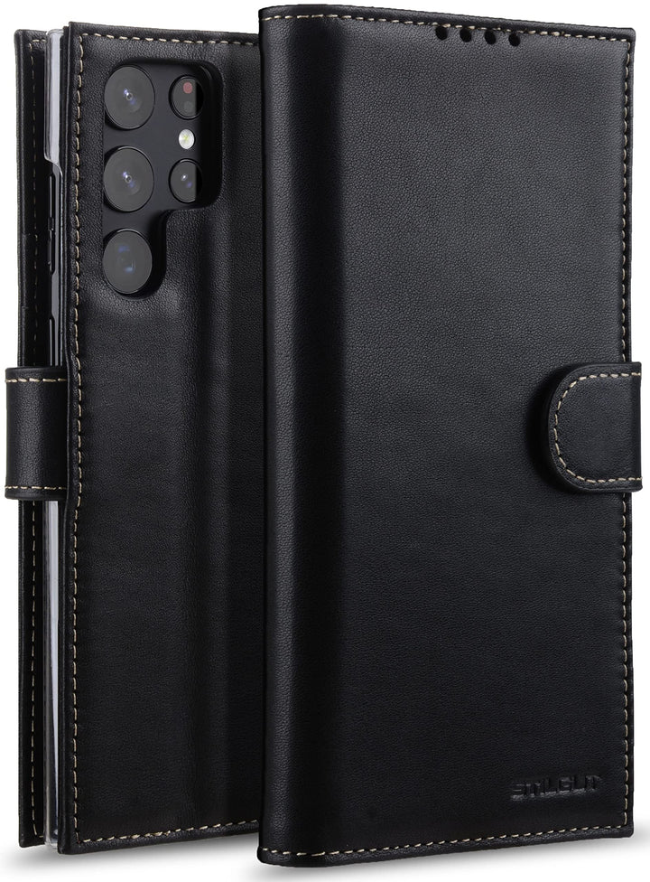 STILGUT Talis kompatibel mit Samsung Galaxy S22 Ultra Hülle mit Kartenfach aus Leder, Wallet Case, L
