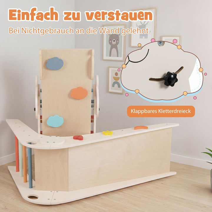 COSTWAY Kletterdreiecke Indoor 3er Set, klappabres Kletterdreieck mit Rutsche, Rampe, Kletterleiter,